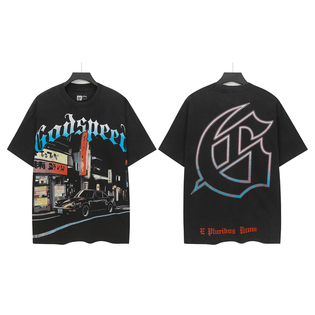 Girardin Fashion God Style Hip-Hop West Coast Graffiti Unisex Loose High-Definition Print Cotton T-Shirt